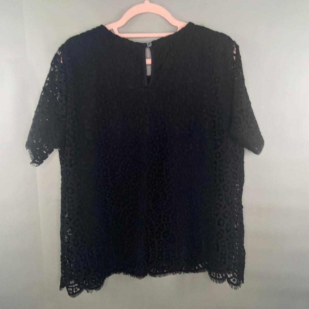 Philosophy Lace Top Women Sz L Black Short Sleeve Lined Scalloped Hem Fairy Goth - Picture 8 of 11